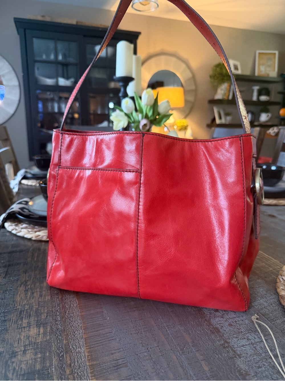 HOBO Red Leather Hobo Shoulder Bag